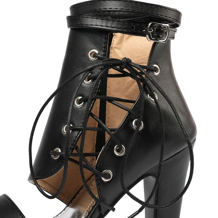 Women's Incline Strap Cross Ankle Strap Platform Chunky Heel Sandals