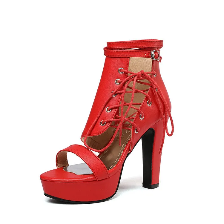 Women's Incline Strap Cross Ankle Strap Platform Chunky Heel Sandals