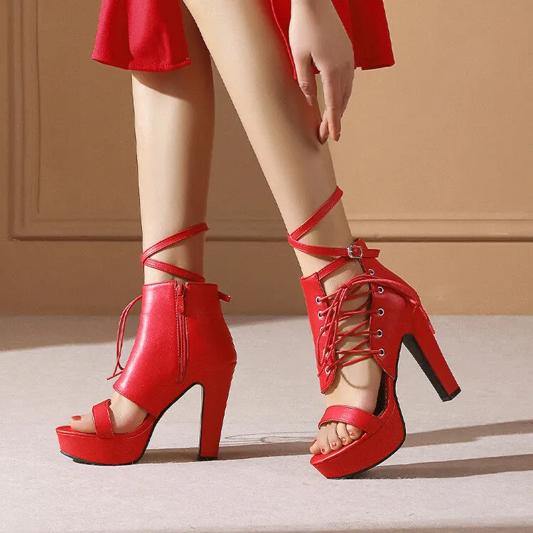 Women's Incline Strap Cross Ankle Strap Platform Chunky Heel Sandals