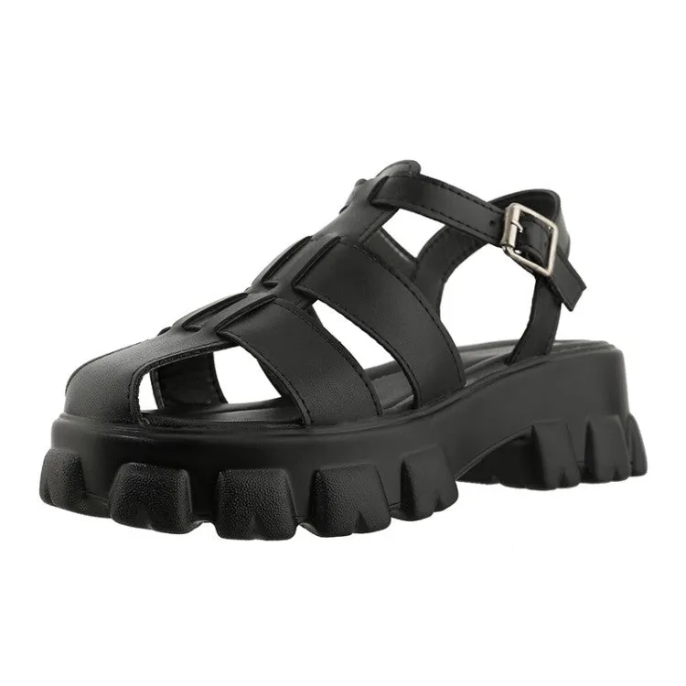 Women's Solid Color Hollow Out Roman Style Thick Sole Platform Sandals