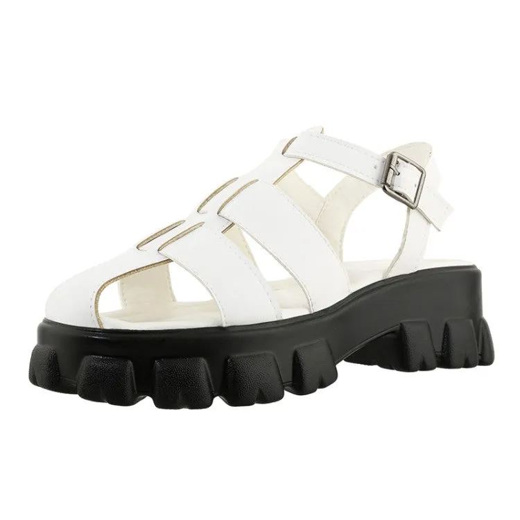 Women's Solid Color Hollow Out Roman Style Thick Sole Platform Sandals