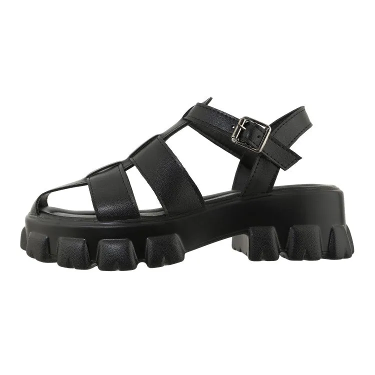 Women's Solid Color Hollow Out Roman Style Thick Sole Platform Sandals