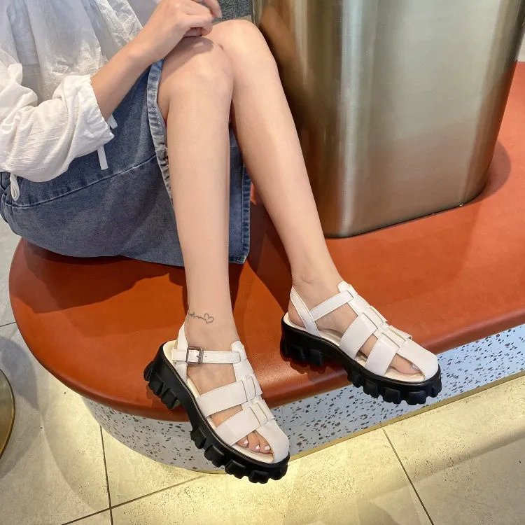 Women's Solid Color Hollow Out Roman Style Thick Sole Platform Sandals