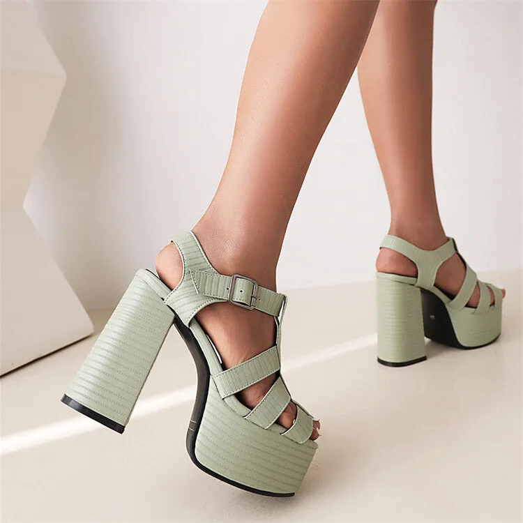 Women's Solid Color Roman Style Thick Sole Block Heel Platform Sandals