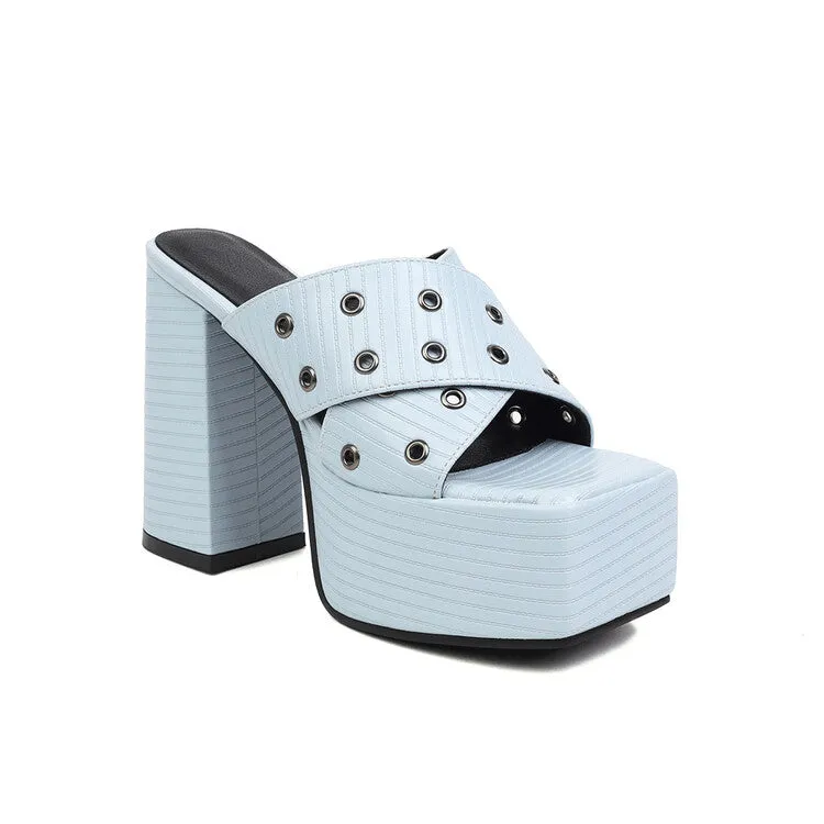 Women's Solid Color Square Toe Thick Sole Block Heel Platform Sandals