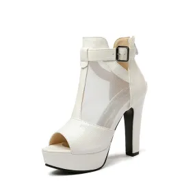 Women's Solid Color T Strap Platform Chunky Heel Sandals