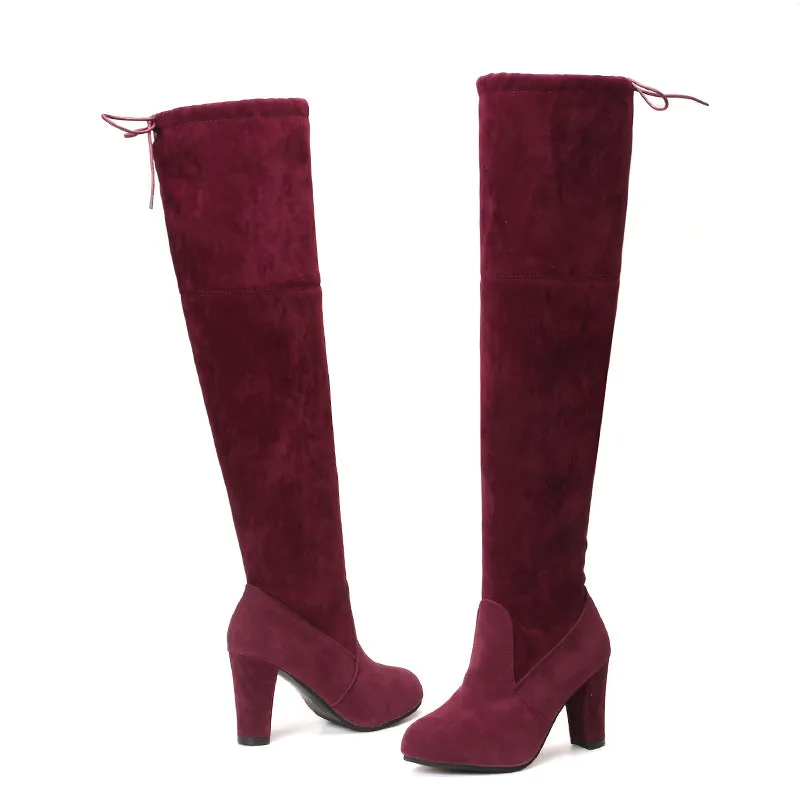 Women's Winter High-Heeled Faux Suede Leather High Boots