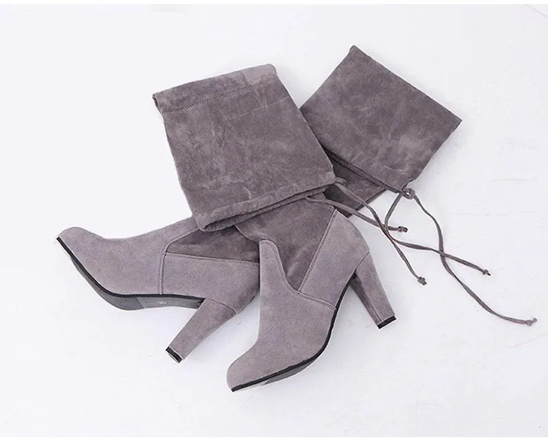 Women's Winter High-Heeled Faux Suede Leather High Boots