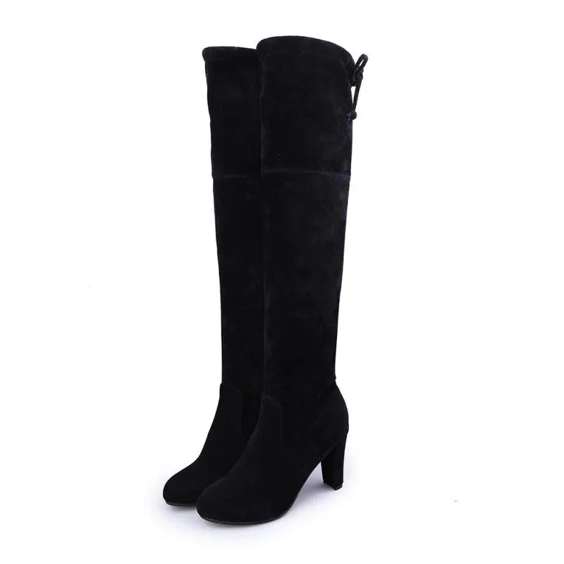 Women's Winter High-Heeled Faux Suede Leather High Boots