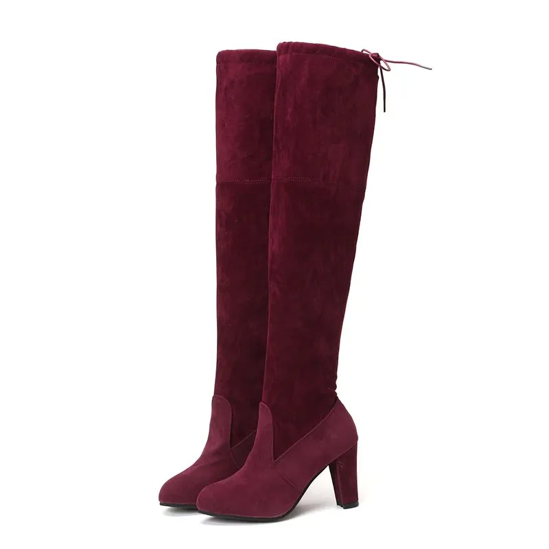 Women's Winter High-Heeled Faux Suede Leather High Boots