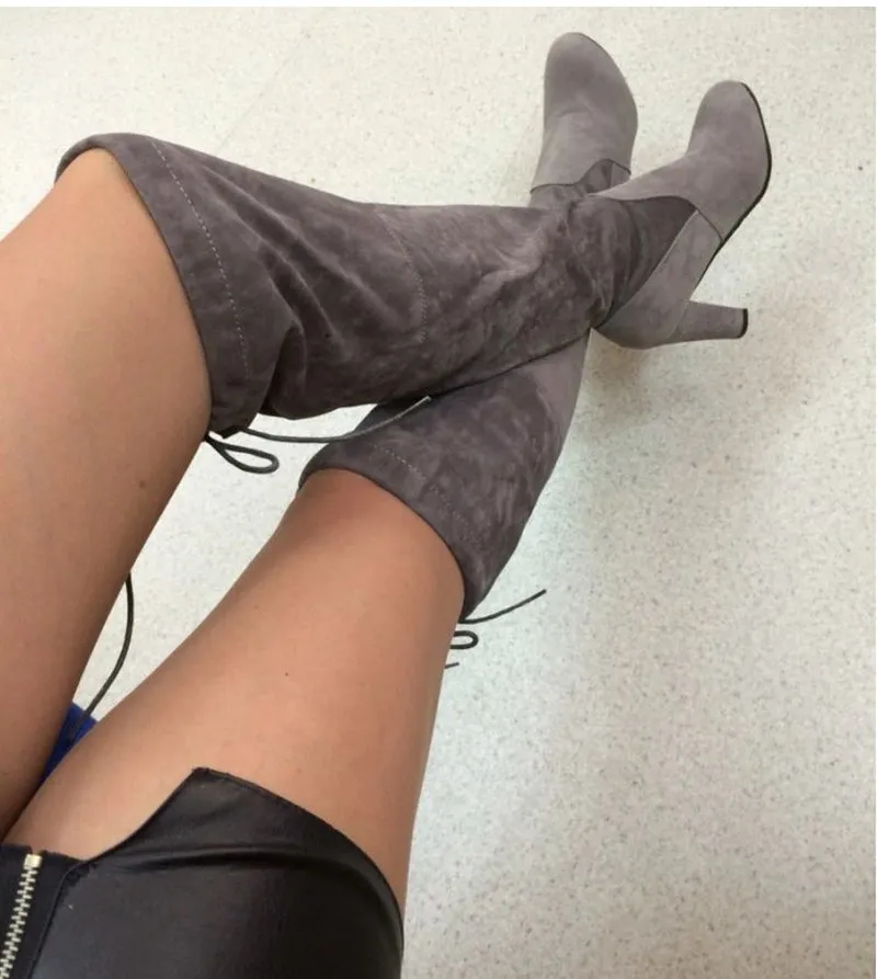 Women's Winter High-Heeled Faux Suede Leather High Boots