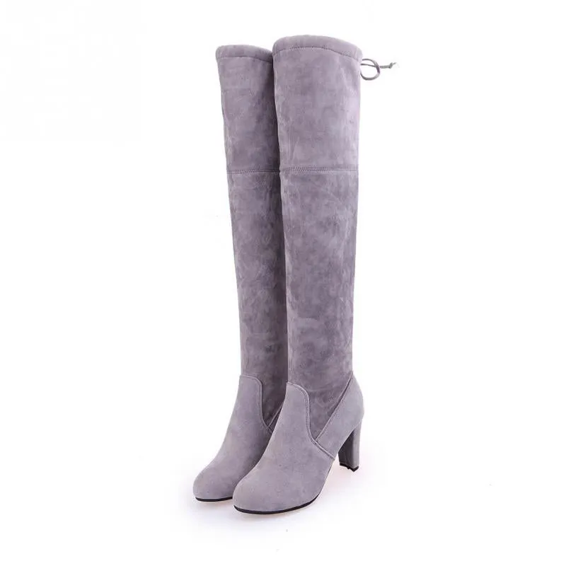 Women's Winter High-Heeled Faux Suede Leather High Boots
