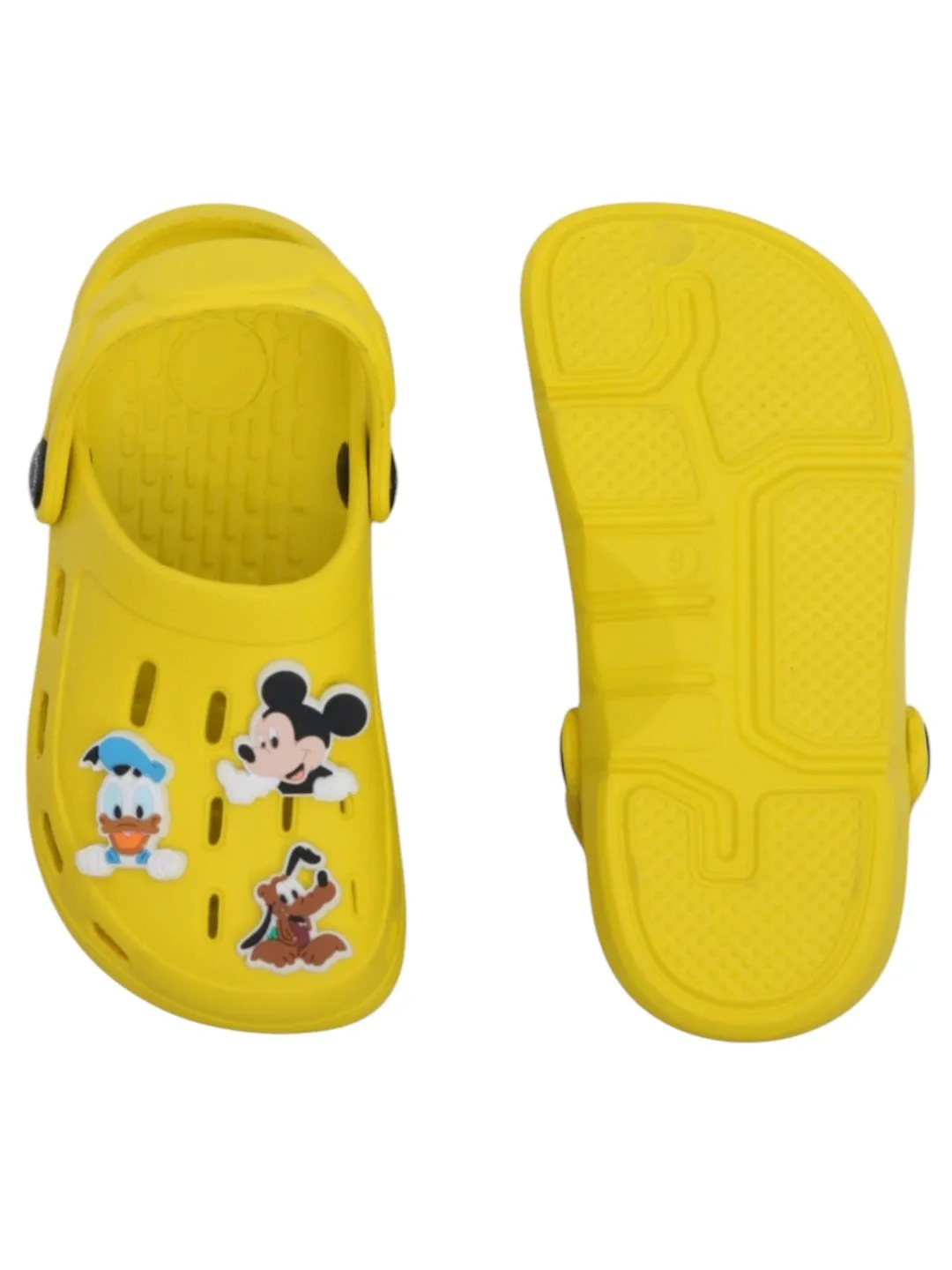 Yellow Bee Boys’ Disney Clogs with Mickey Mouse, Donald Duck & Pluto Charms – Yellow