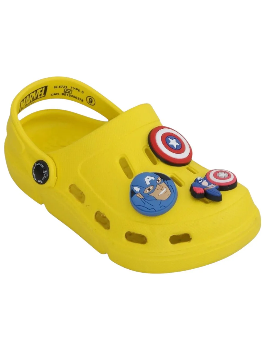 Yellow Bee Boys’ Marvel Captain America Clogs with Shield & Character Charms – Yellow