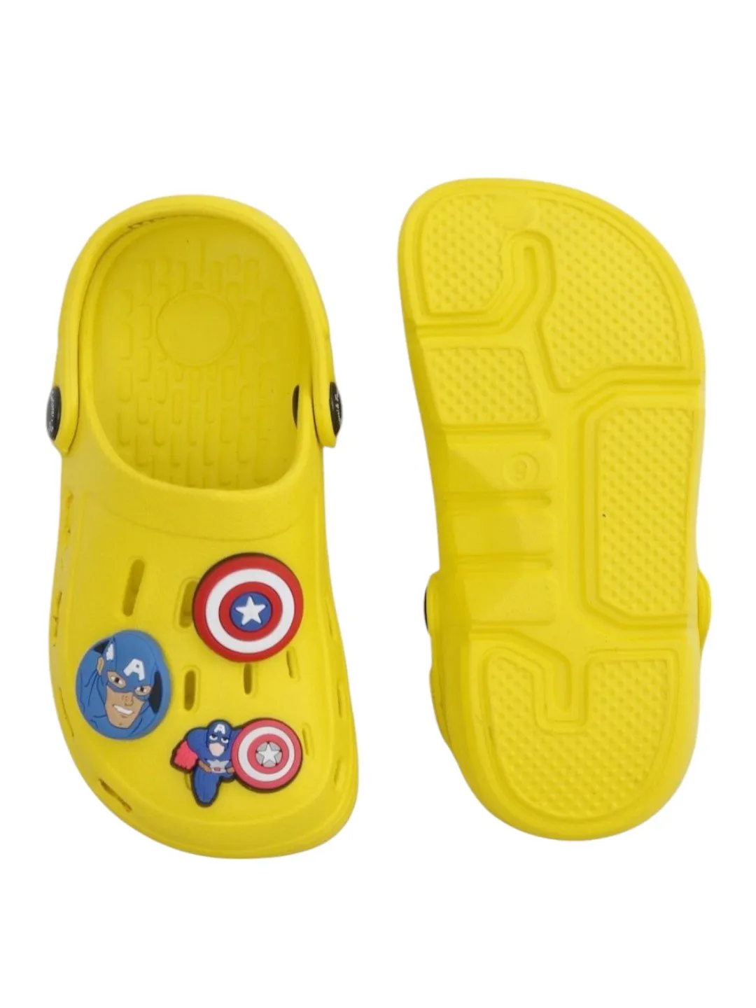 Yellow Bee Boys’ Marvel Captain America Clogs with Shield & Character Charms – Yellow