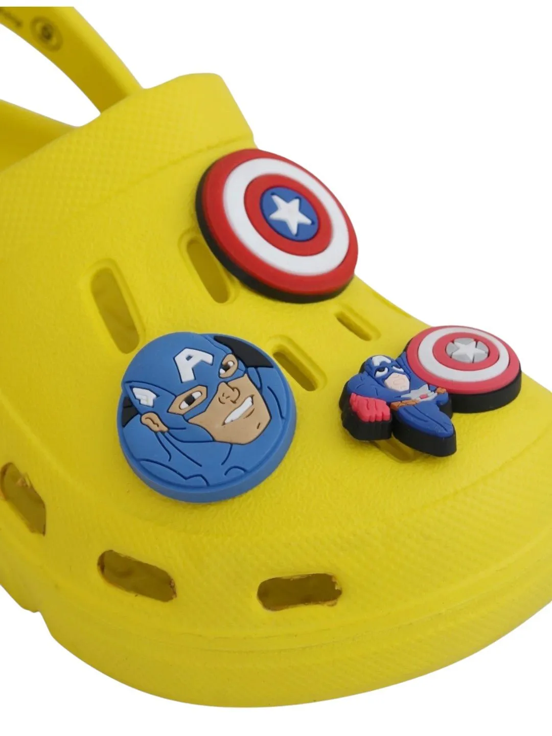 Yellow Bee Boys’ Marvel Captain America Clogs with Shield & Character Charms – Yellow