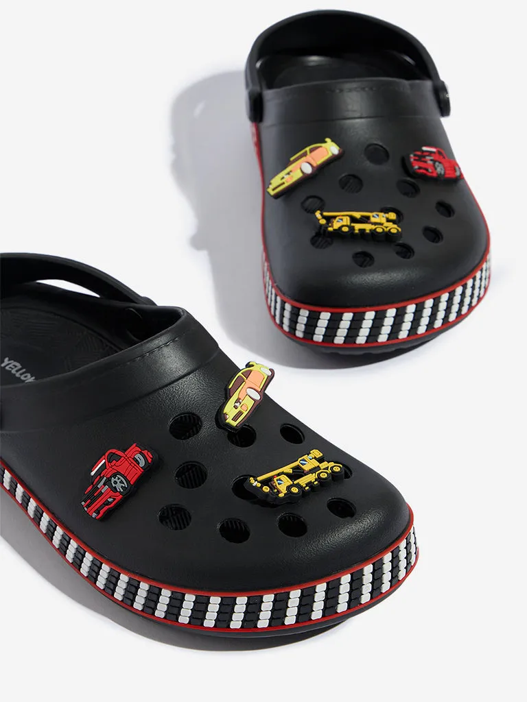 Yellow Black Applique-Detailed Perforated Clogs