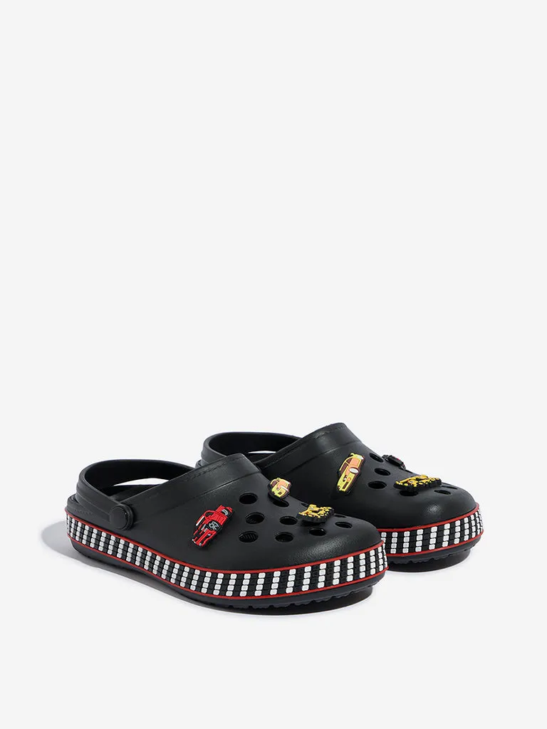 Yellow Black Applique-Detailed Perforated Clogs